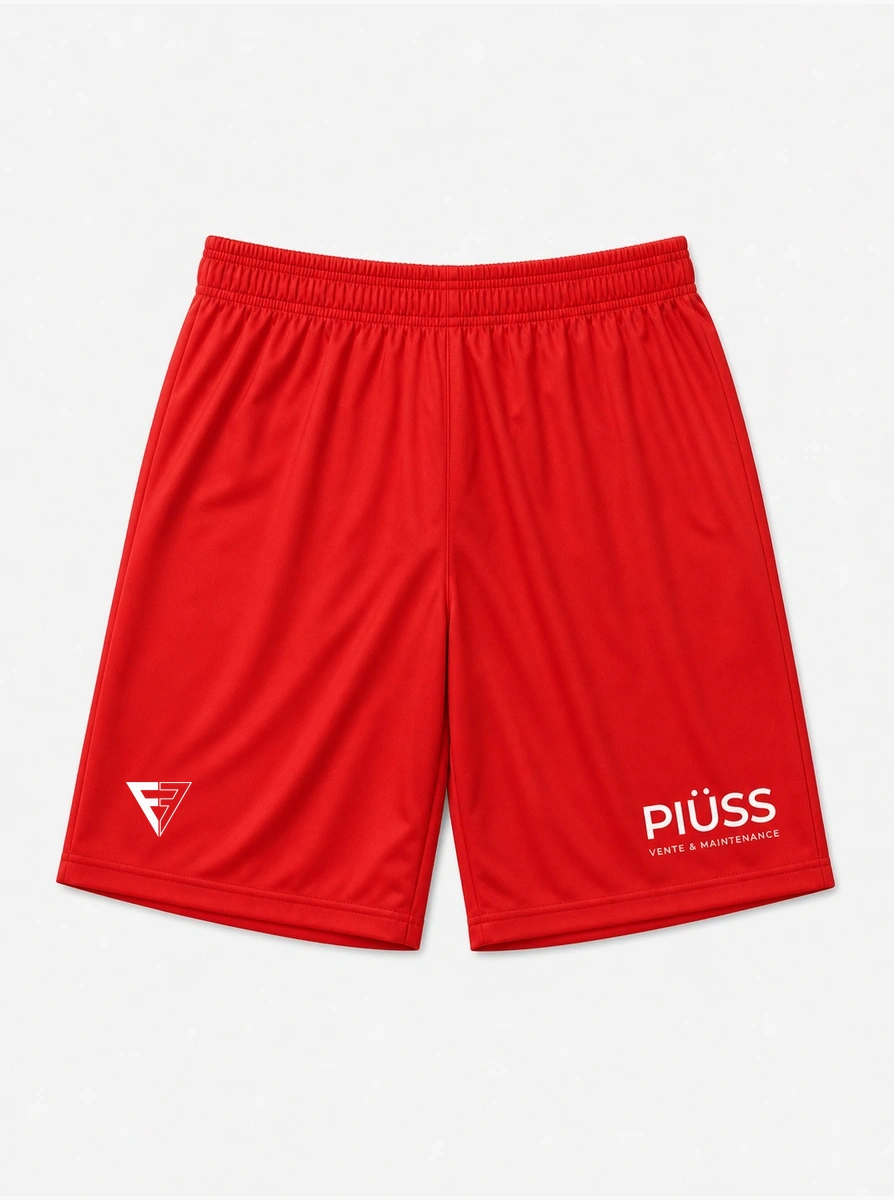 Short de sport rouge floqué Piüss en blanc