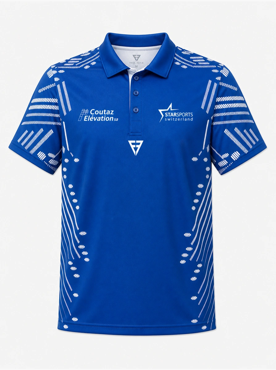 Polo de sport bleu roi floqué Coutaz Élévation et Starsports